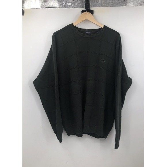 Izod Green T2k Pullover Cable Plaid Golf Sweater Boxy Men's XL Oversized - Picture 1 of 12
